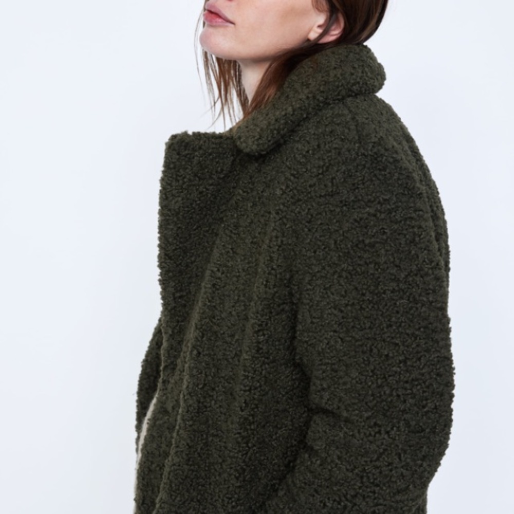 Zara dark green fleece coat - Picture 1 of 3